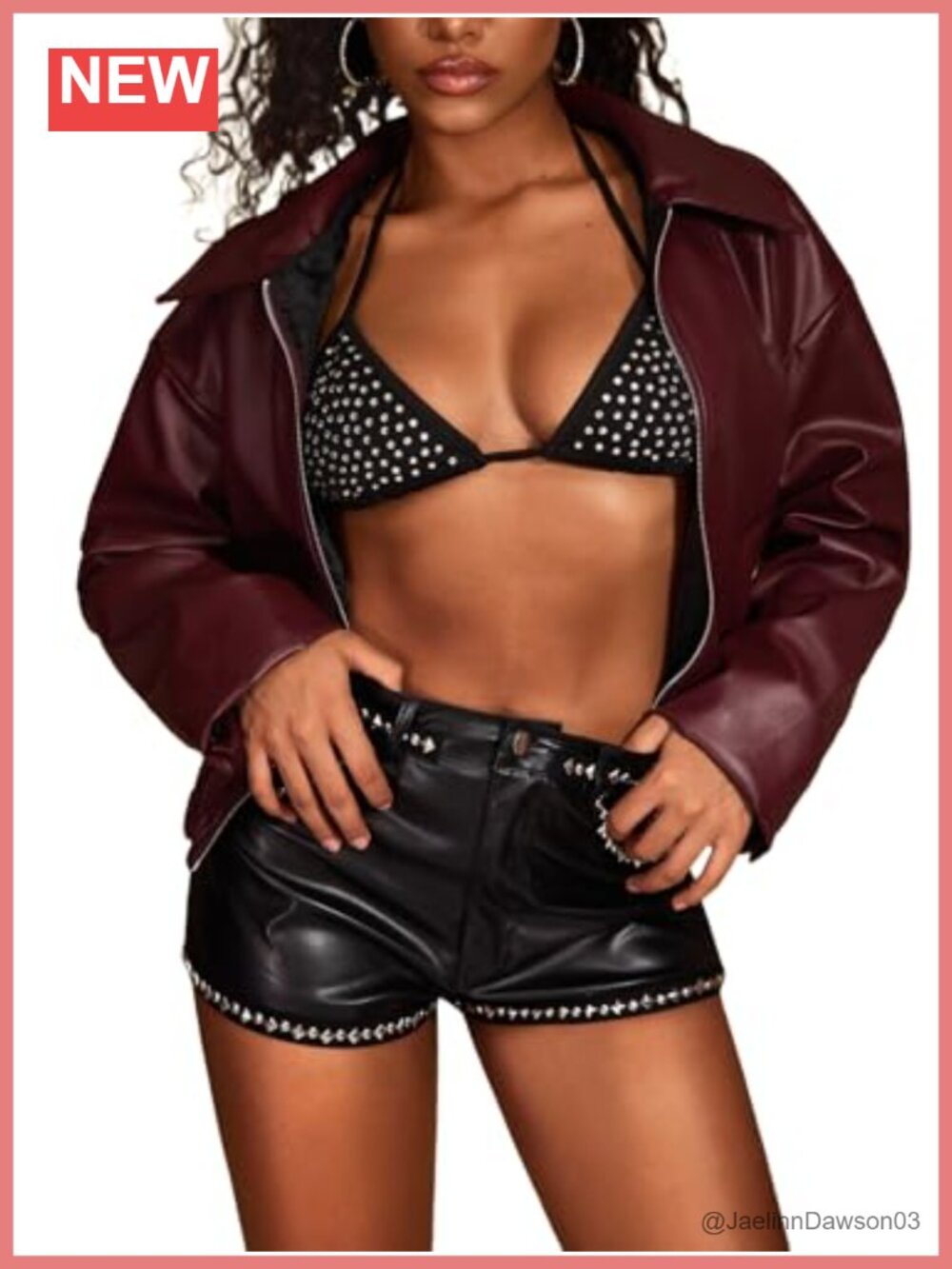 Oversized Faux Leather Jacket Zip Up Moto Coat Fall Outerwear